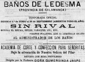 Anuncio en prensa de los Baños de Ledesma