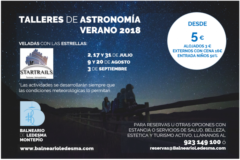 Verano 2018: Taller de Astronomía «noche con las estrellas» (próxima velada 3 Septiembre)